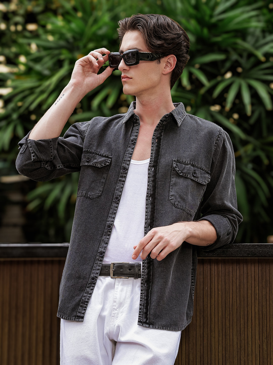 Charcoal Cotton Shirt | Dual Chest Pockets | Regular Fit