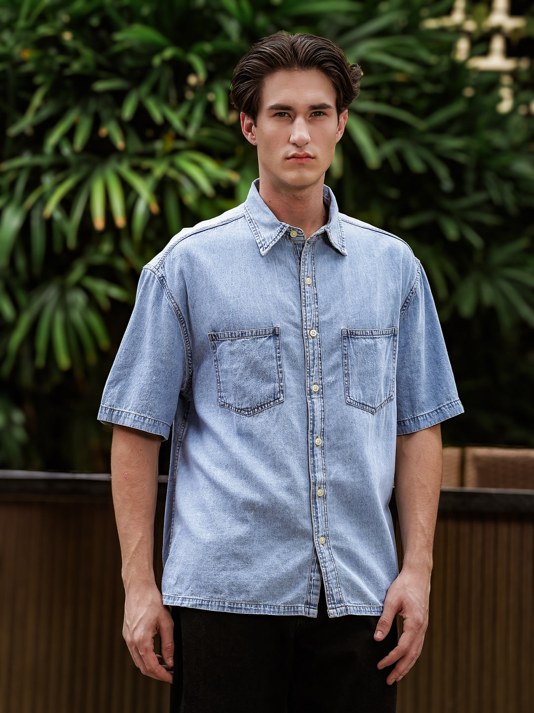 Boxy Fit Denim Shirt | Ice Blue