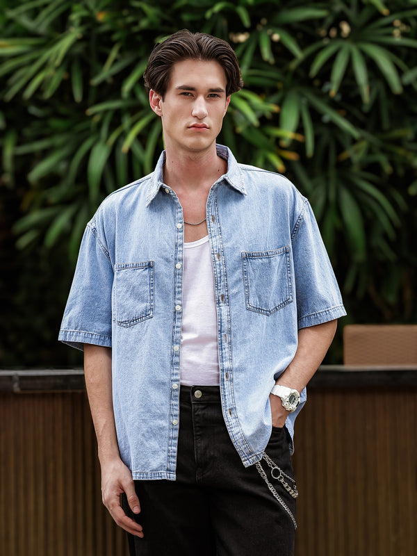 Boxy Fit Denim Shirt | Ice Blue