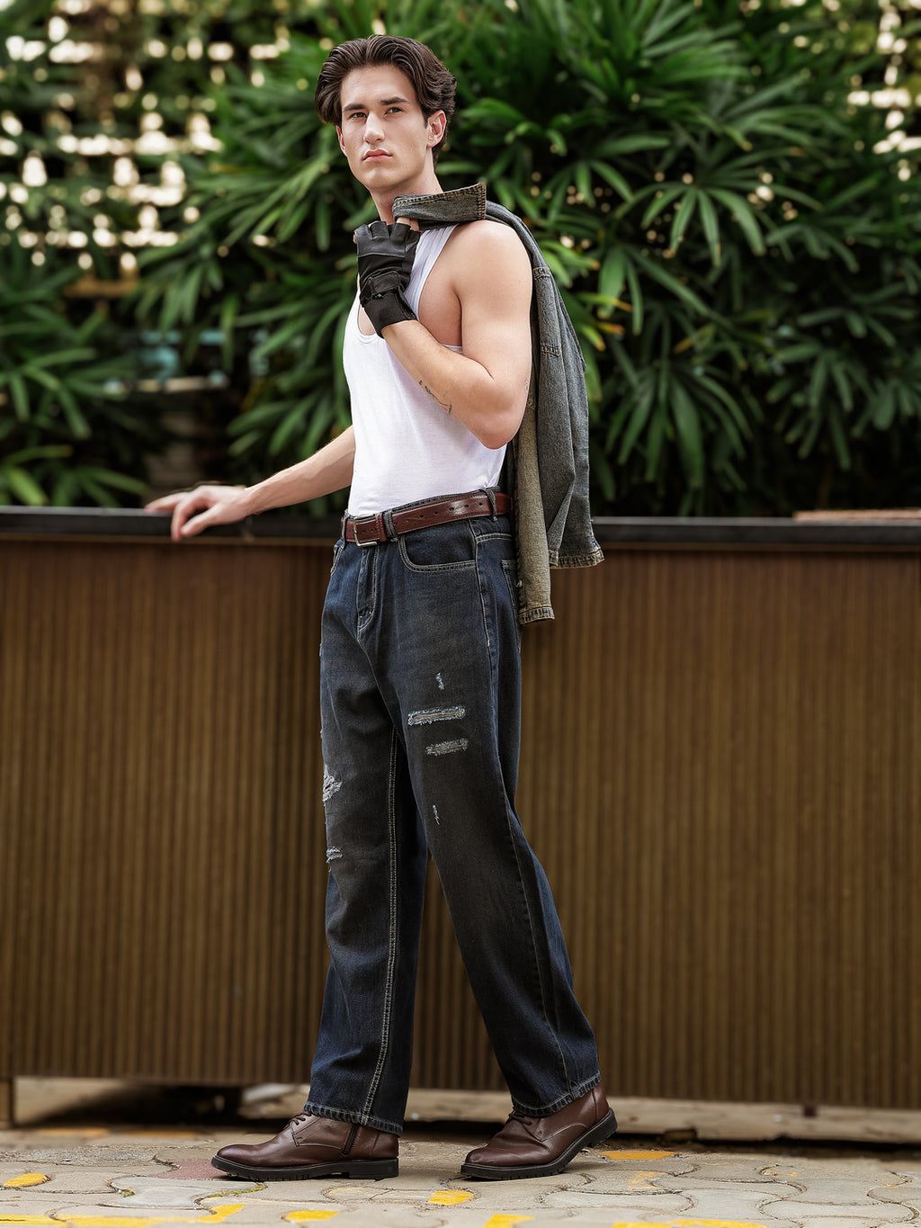 Heavy Ripped Indigo-Brown Jeans