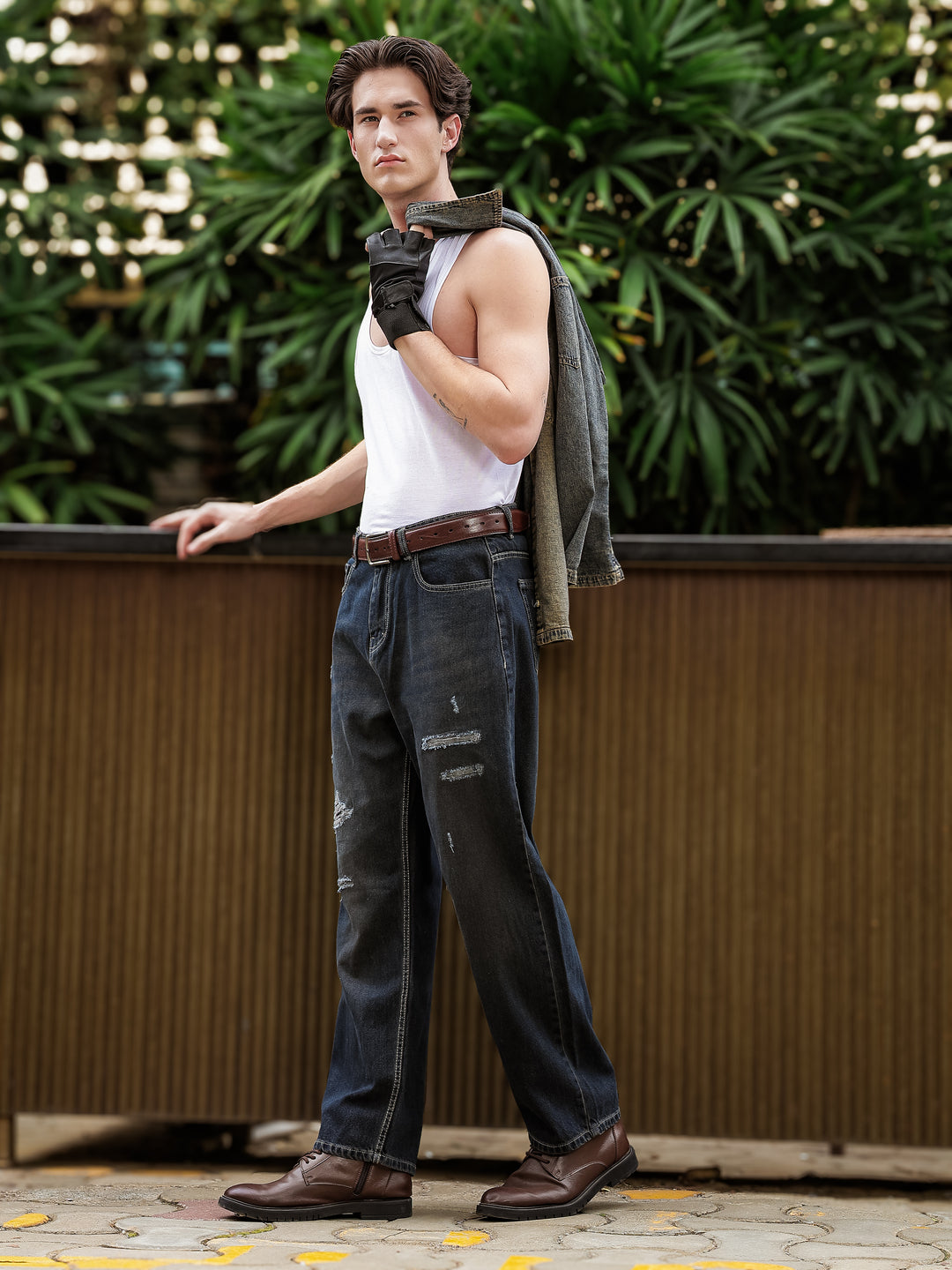 Heavy Ripped Indigo-Brown Jeans