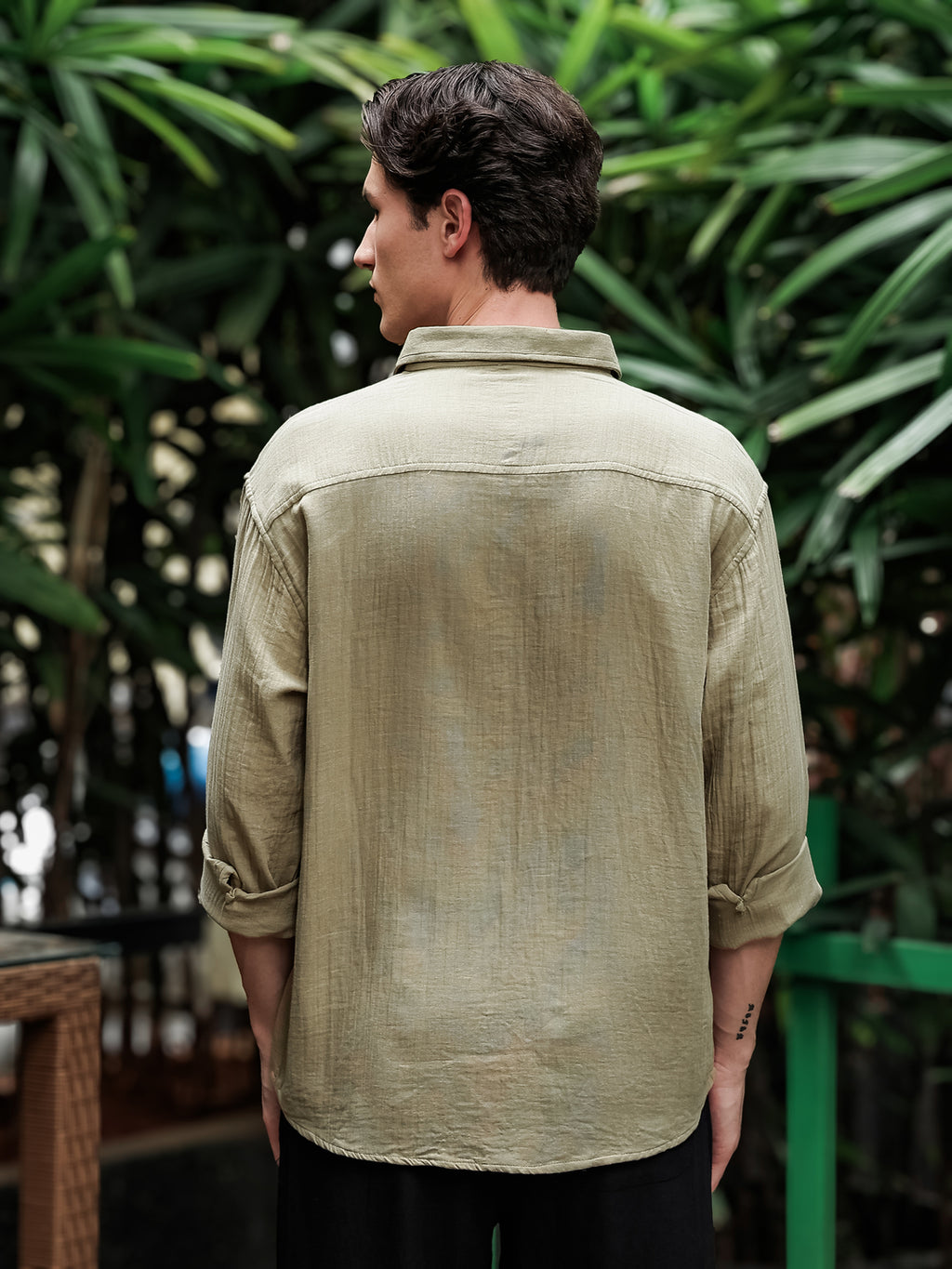Green Gauze Holiday/Resort Shirt | Relax Fit