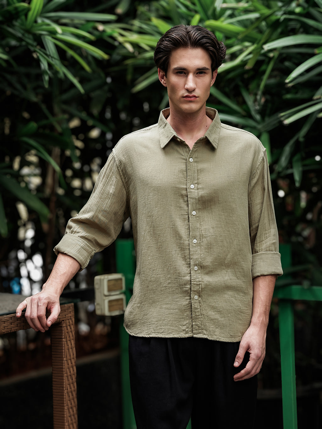 Green Gauze Holiday/Resort Shirt | Relax Fit