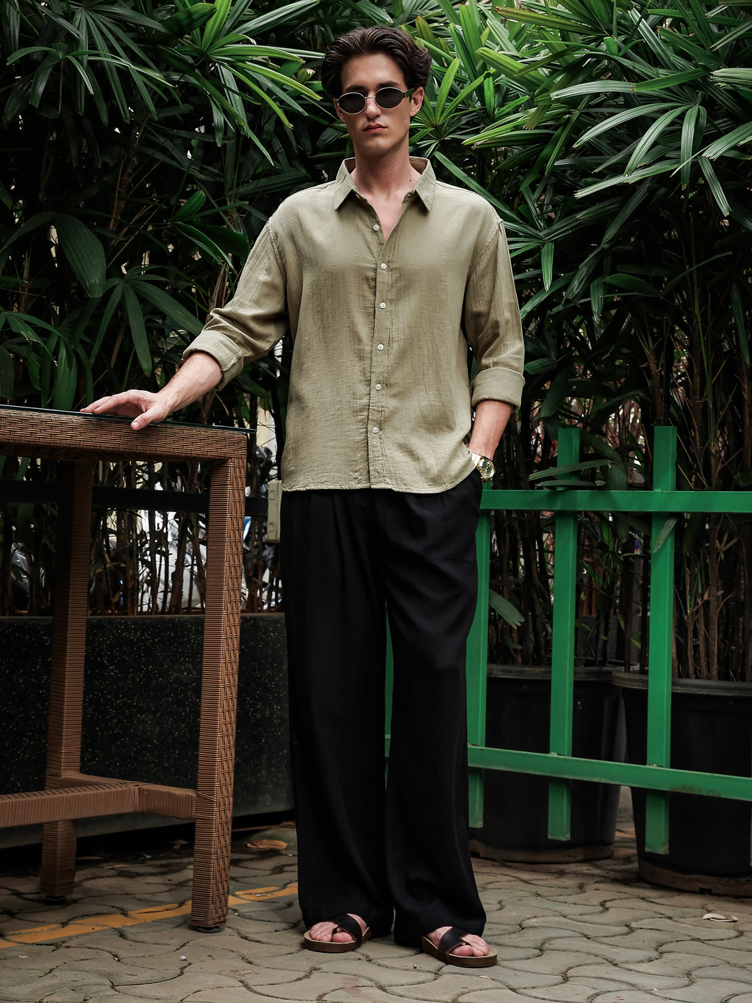 Green Gauze Holiday/Resort Shirt | Relax Fit