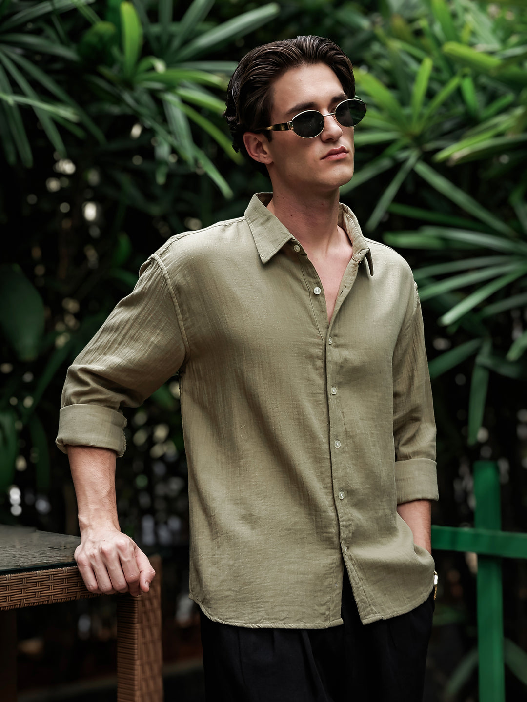 Green Gauze Holiday/Resort Shirt | Relax Fit