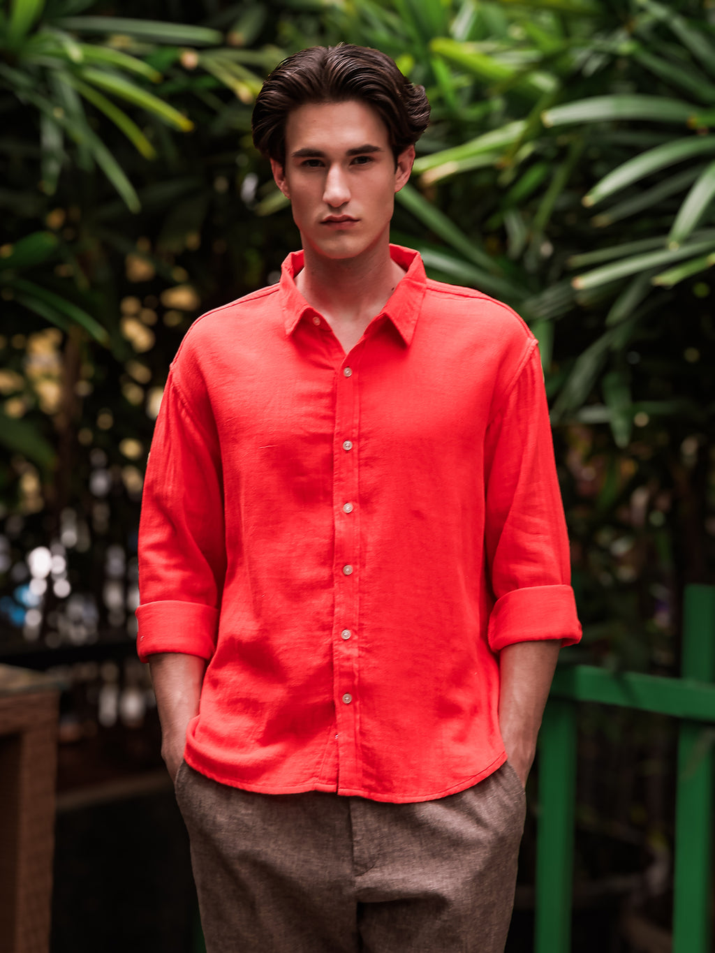 Red Gauze Holiday/Resort Shirt | Relax Fit
