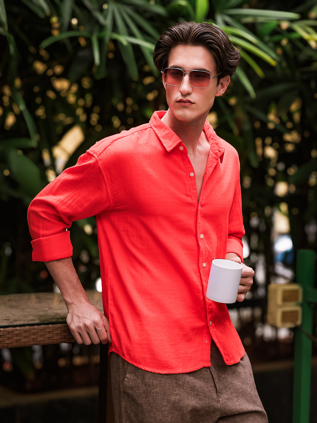 Red Gauze Holiday/Resort Shirt | Relax Fit