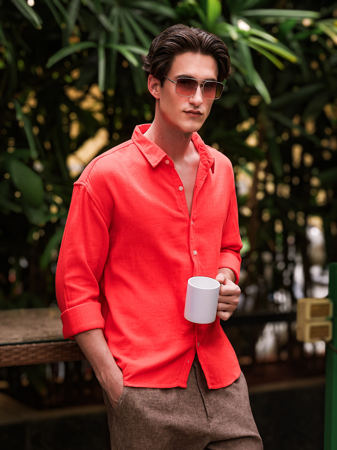 Red Gauze Holiday/Resort Shirt | Relax Fit