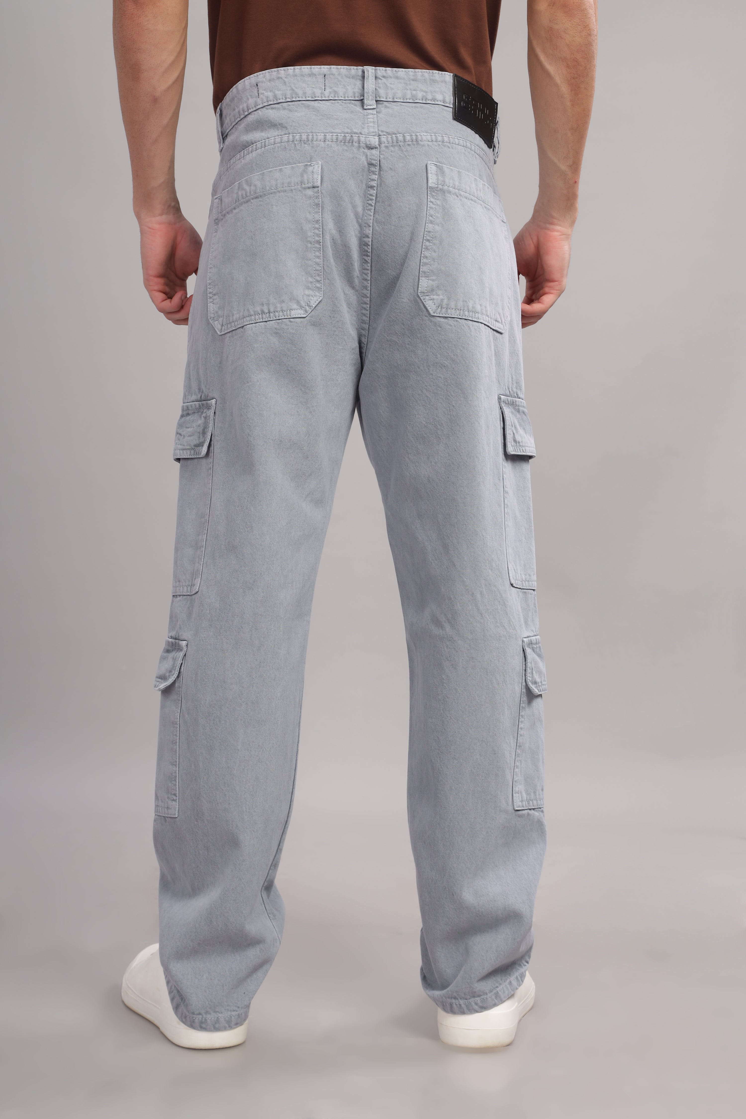 8 Pocket Cargo Denim | Baggy Fit Jeans | Light Grey