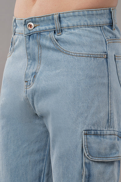 8 Pocket Cargo / Utility Jeans- Light Blue