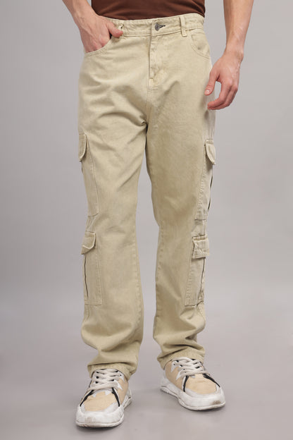 8 Pocket Cargo Denim | Baggy Fit Jeans | Beige
