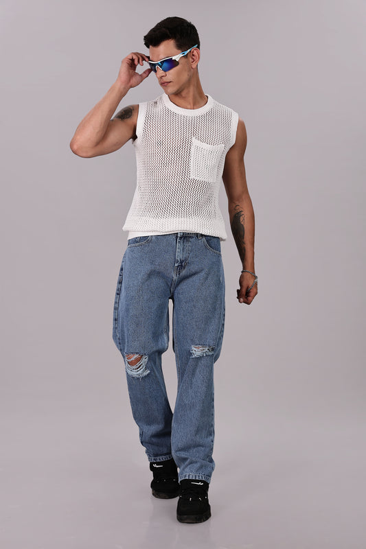 Medium Blue Ripped Jeans | Baggy Fit