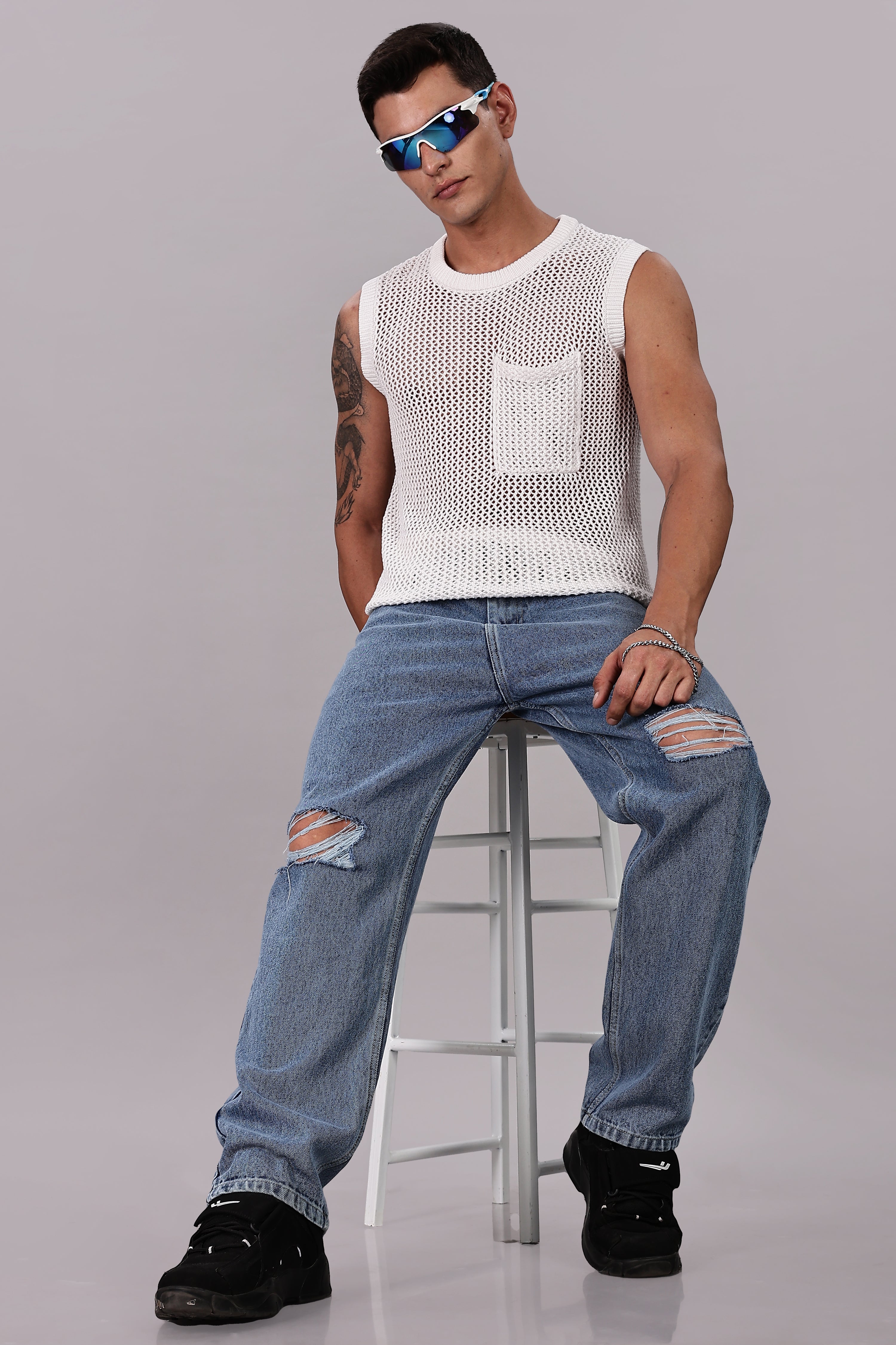 Medium Blue Ripped Jeans | Baggy Fit