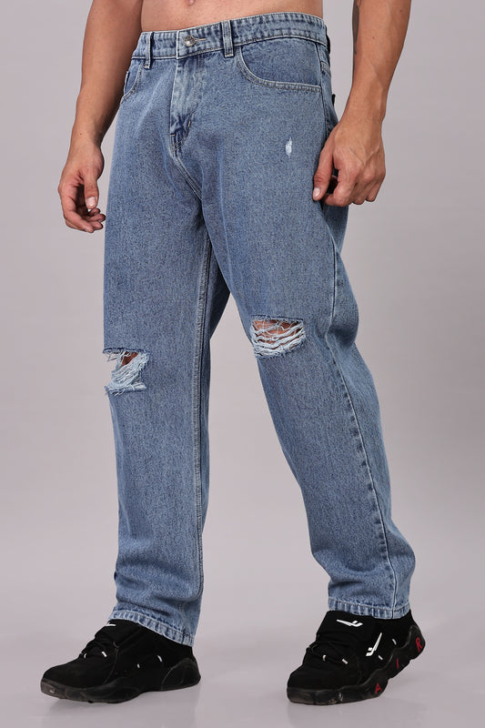 Medium Blue Ripped Jeans | Baggy Fit