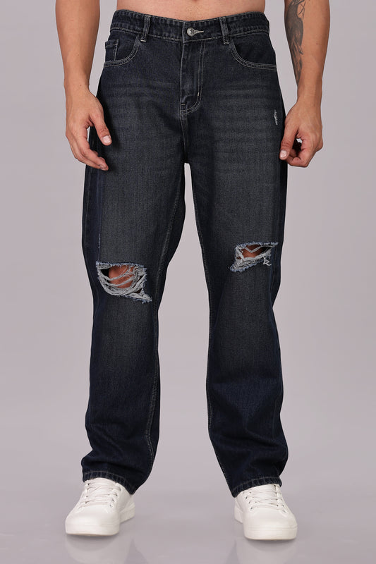Dark Vintage Blue Ripped Jeans | Baggy Fit