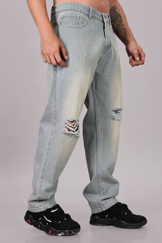 Vintage Blue Ripped Jeans | Baggy Fit