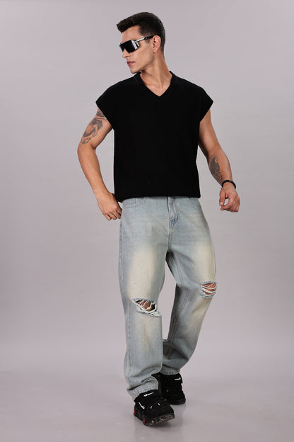 Vintage Blue Ripped Jeans | Baggy Fit
