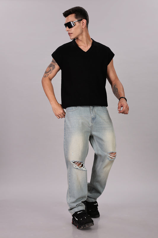 Vintage Blue Ripped Jeans | Baggy Fit