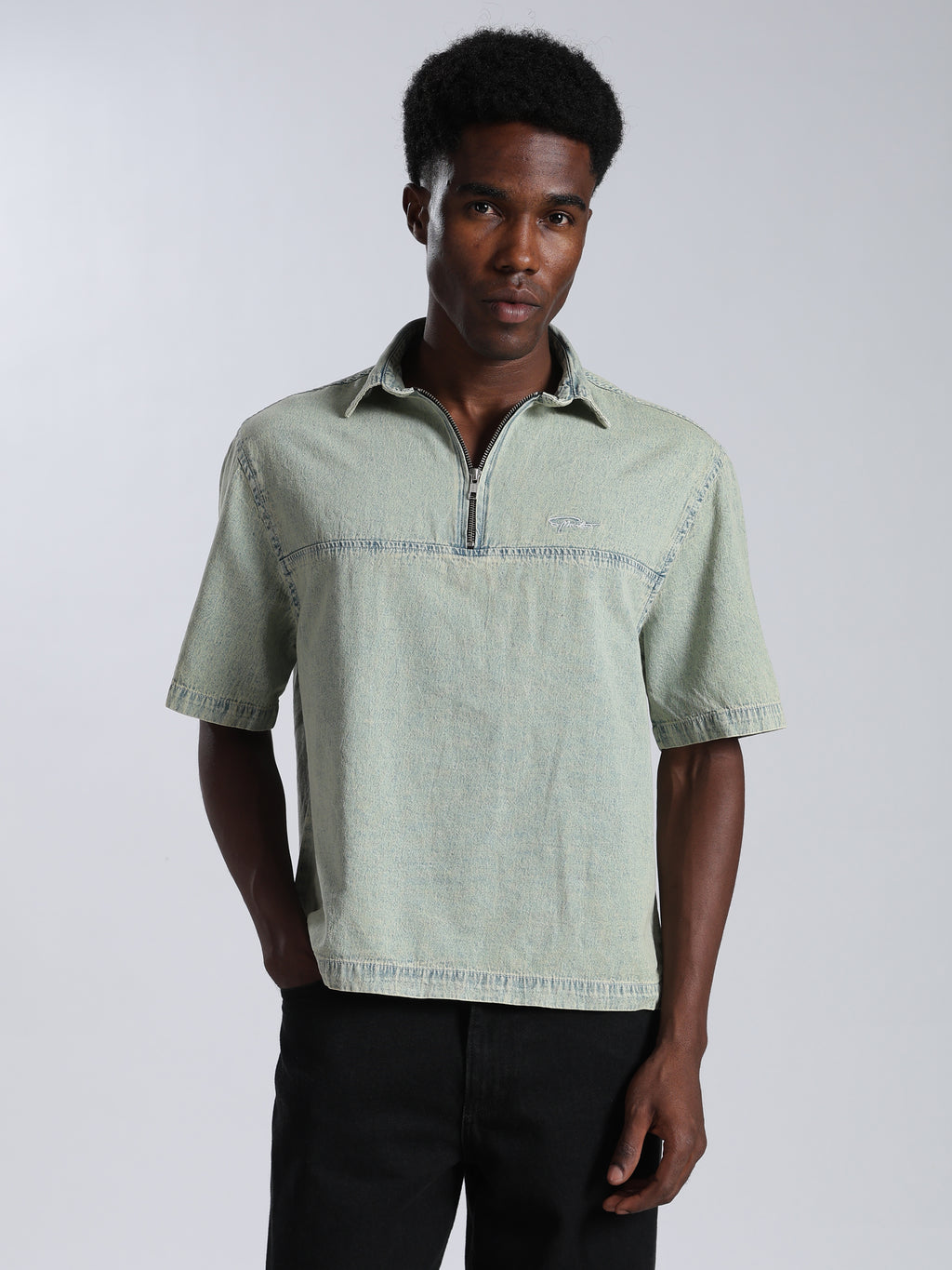 Boxy Fit Zipper Shirt | Vintage Blue