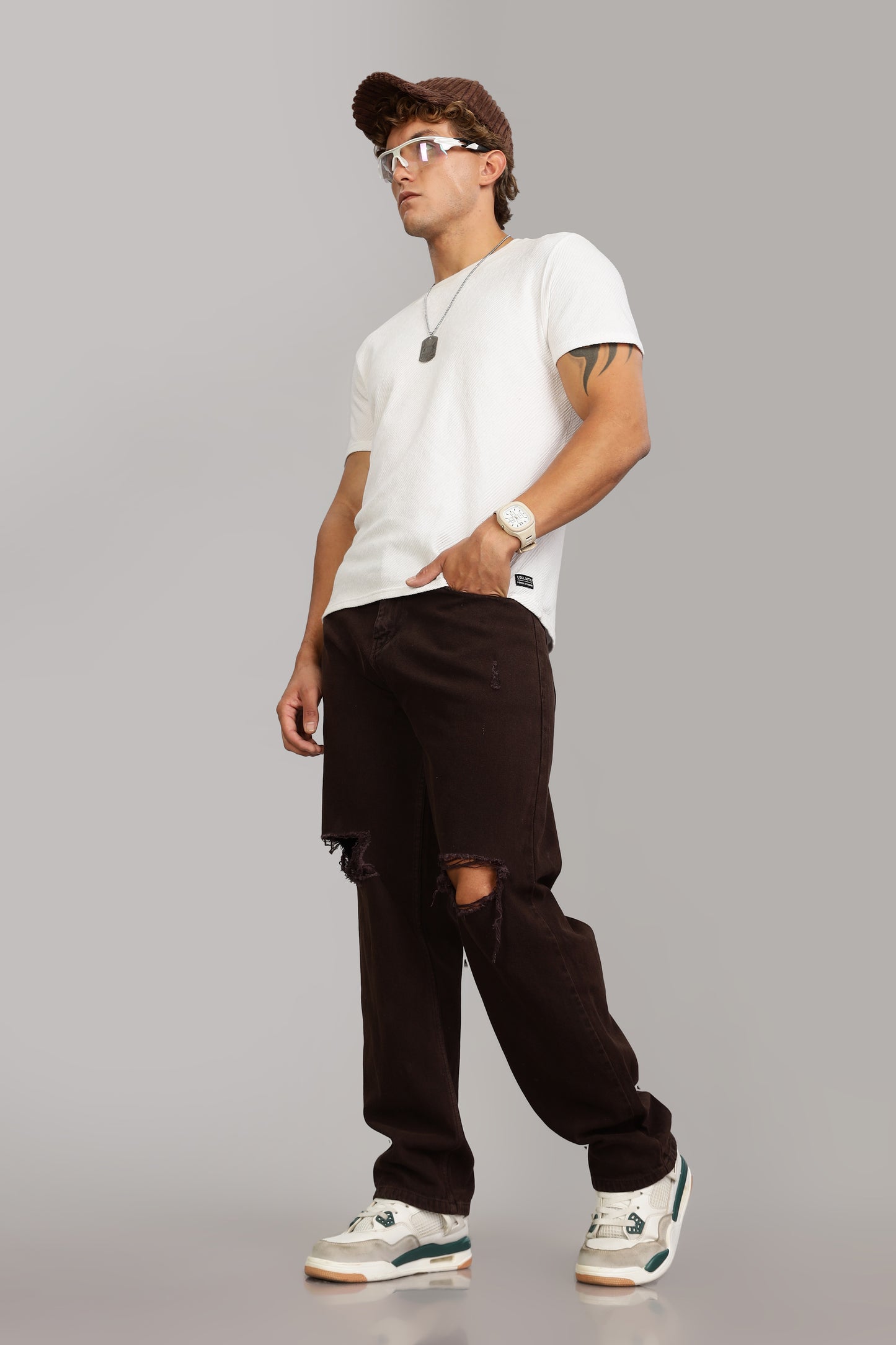 Coffee Brown Ripped Jeans | Baggy Fit