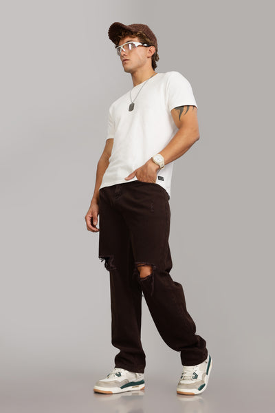 Coffee Brown Ripped Jeans | Baggy Fit