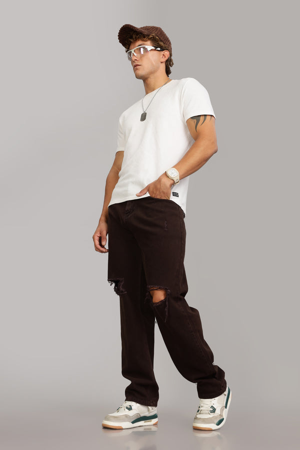 Coffee Brown Ripped Jeans | Baggy Fit