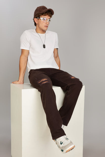 Coffee Brown Ripped Jeans | Baggy Fit