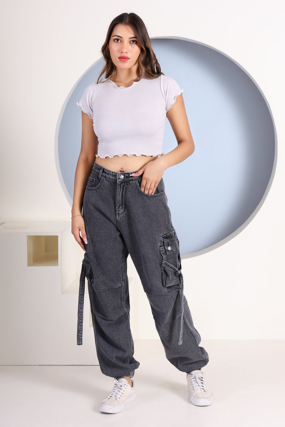 Women’s Dark Grey- 5 Pocket Cargo Joggers – Utility Fit