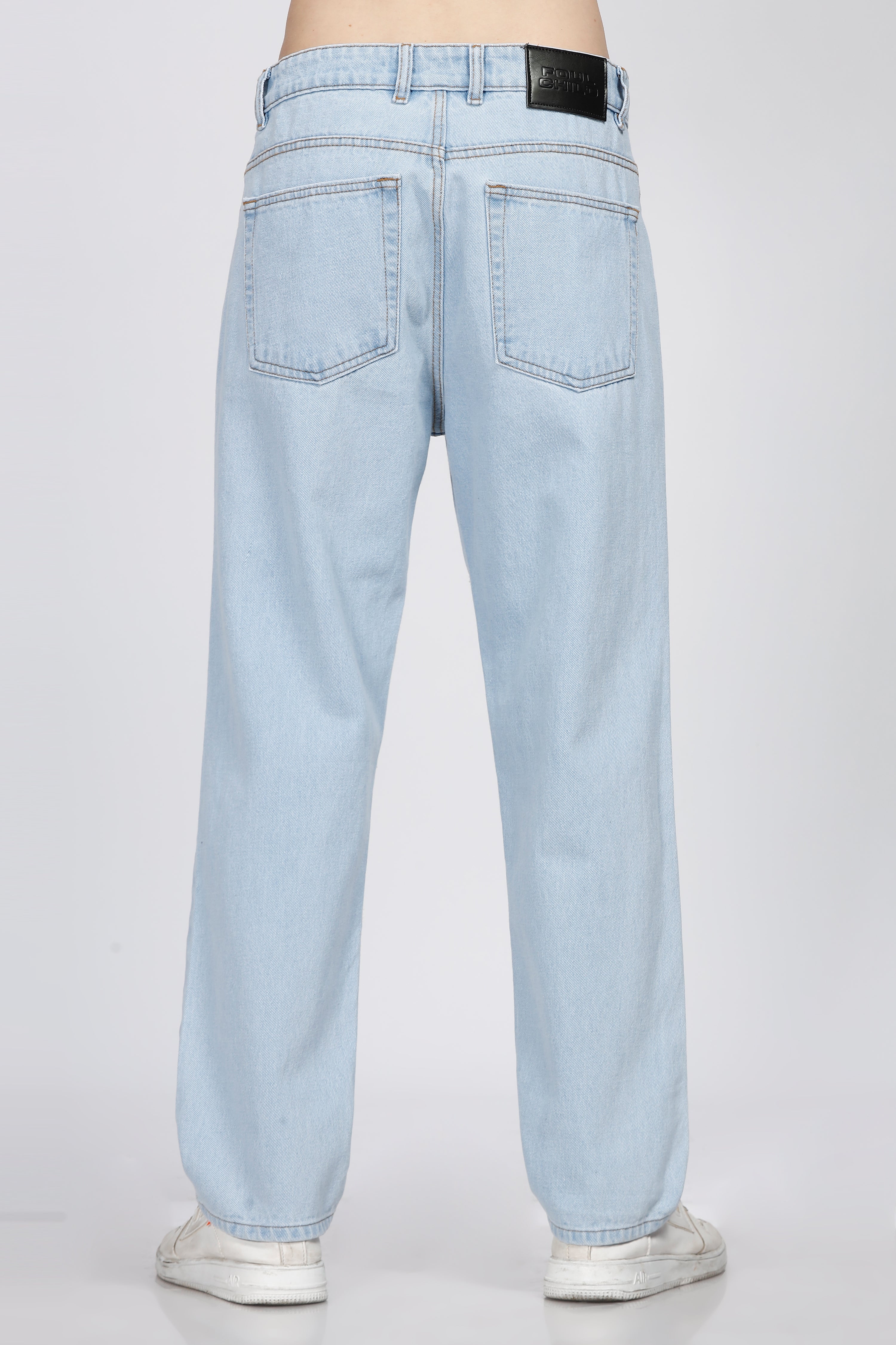Knee- Slit Baggy Jeans- Light Blue