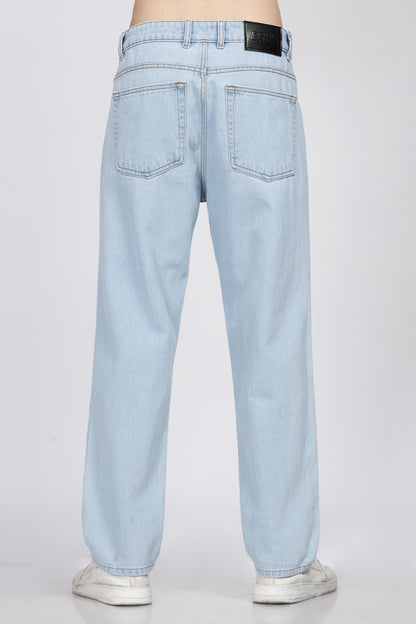 Knee- Slit Baggy Jeans- Light Blue