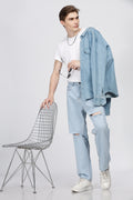 Knee- Slit Baggy Jeans- Light Blue