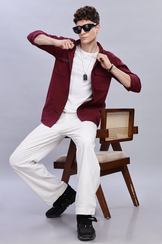 Mahroon Cotton Shirt | Dual Pocket | Regular Fit
