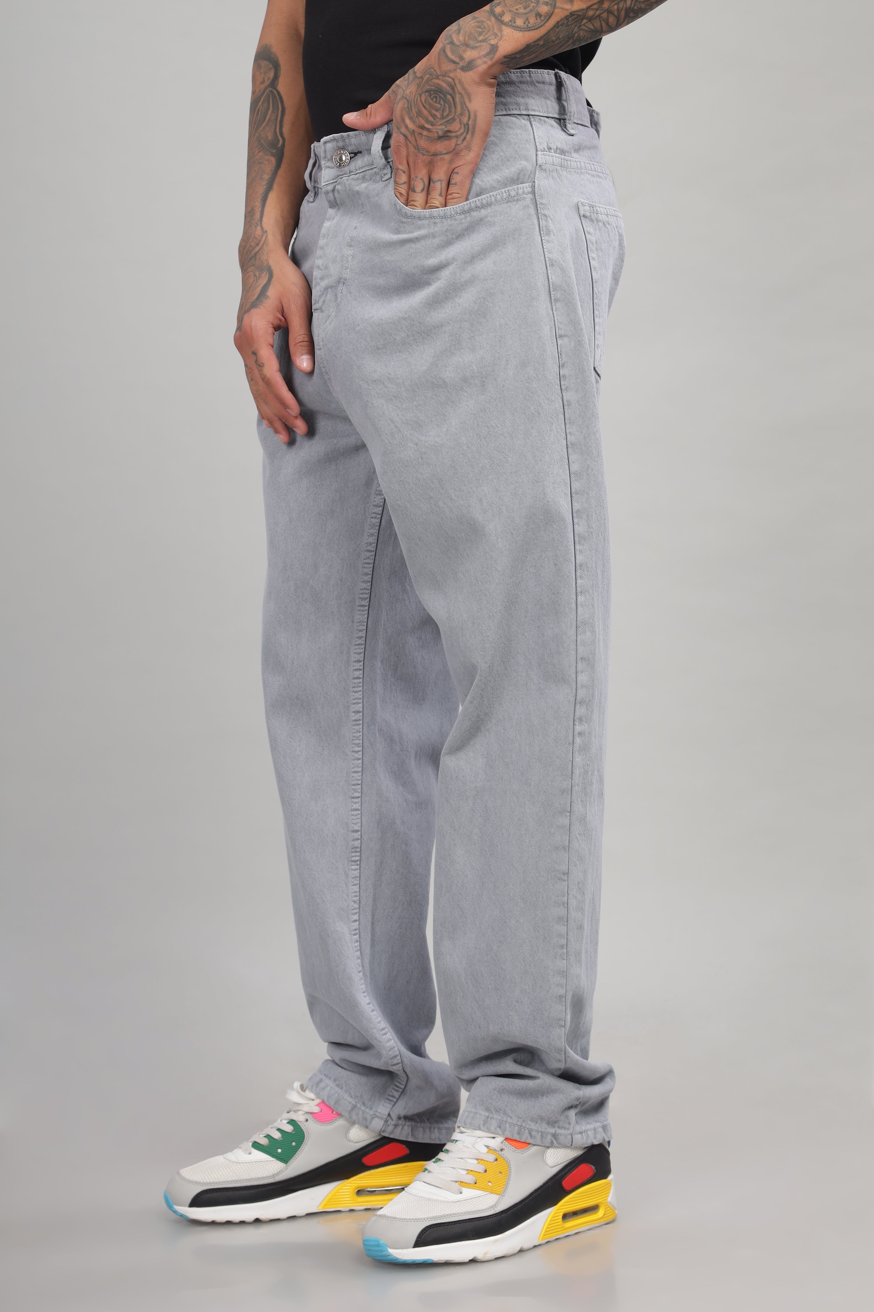 Plain Baggy Light Grey Jeans