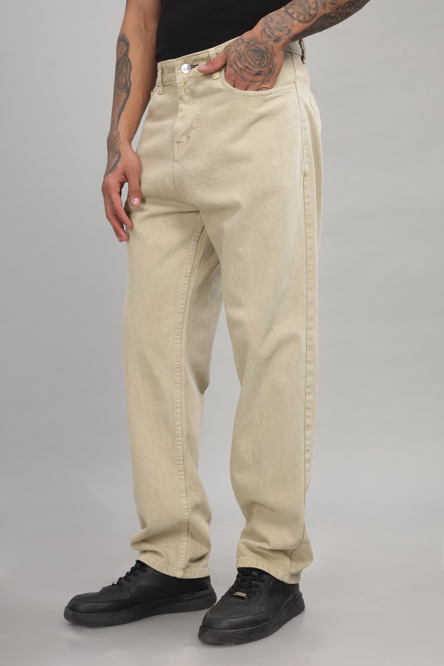 Plain Baggy Beige Jeans
