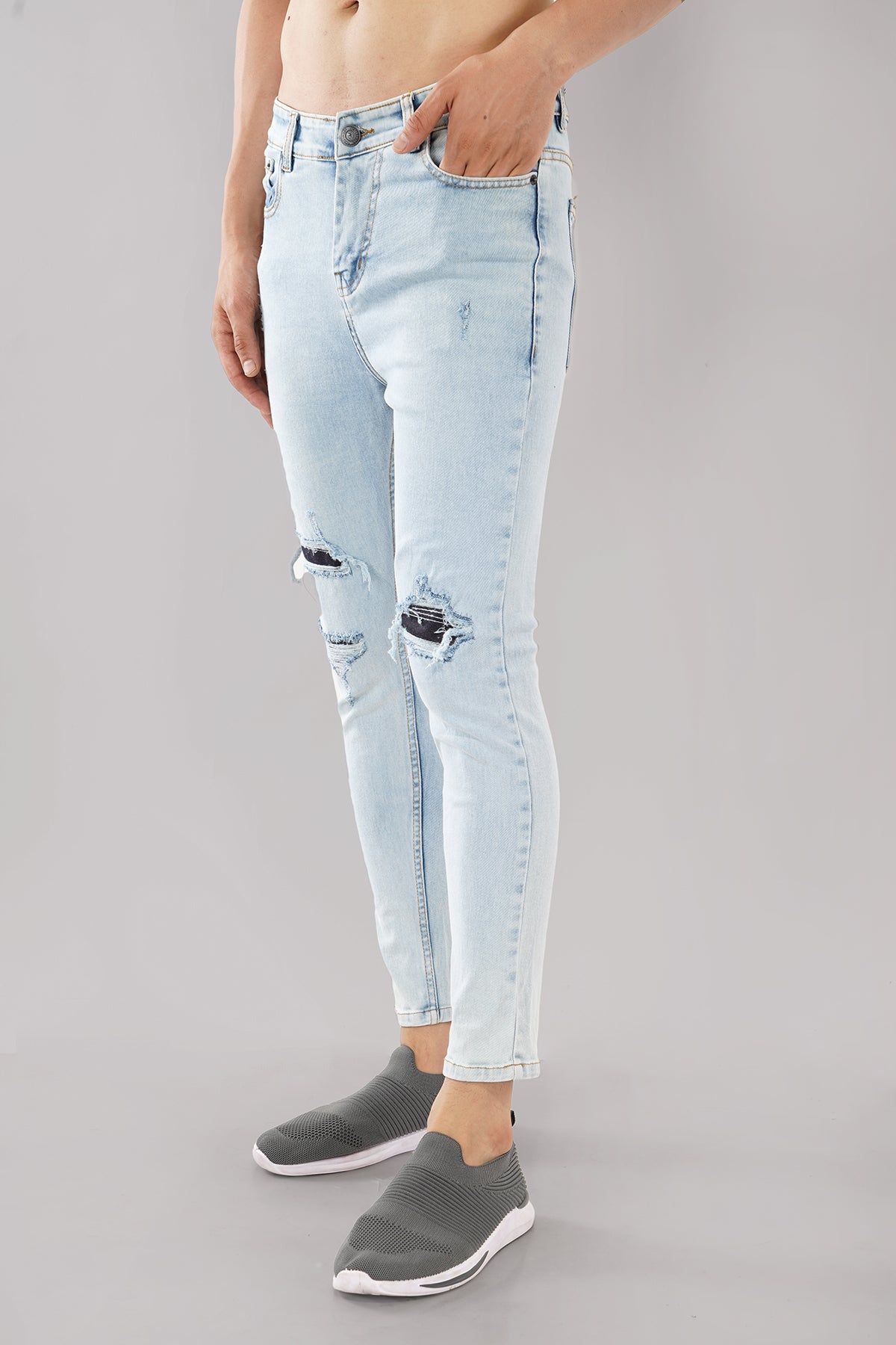 Light Blue Ripped Female Ripped Skinny Jeans Fit Jeans Light Denim