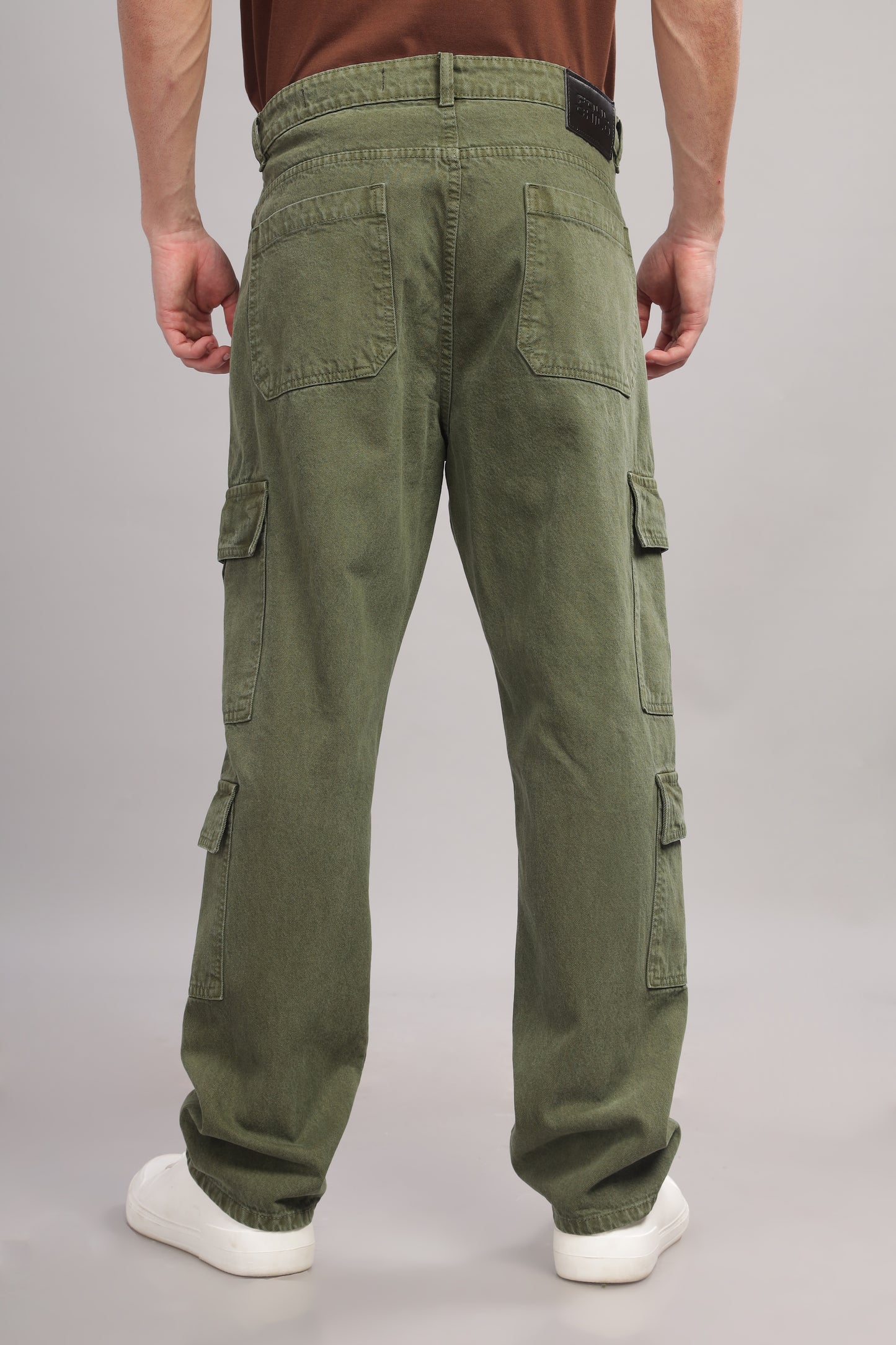 8 Pocket Cargo Denim | Baggy Fit Jeans | Olive Green