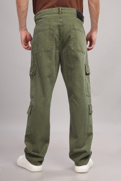 8 Pocket Cargo Denim | Baggy Fit Jeans | Olive Green