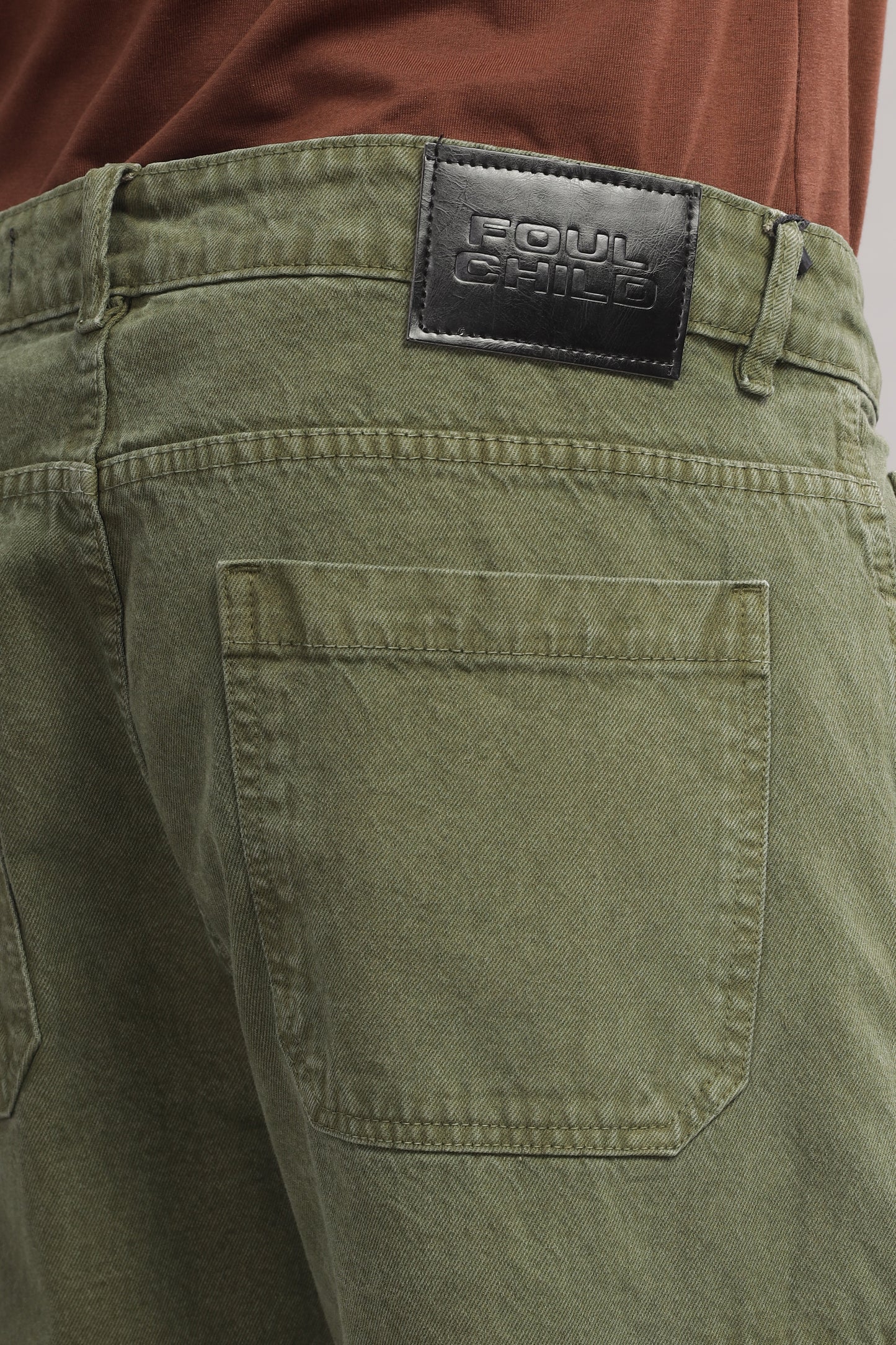 8 Pocket Cargo Denim | Baggy Fit Jeans | Olive Green