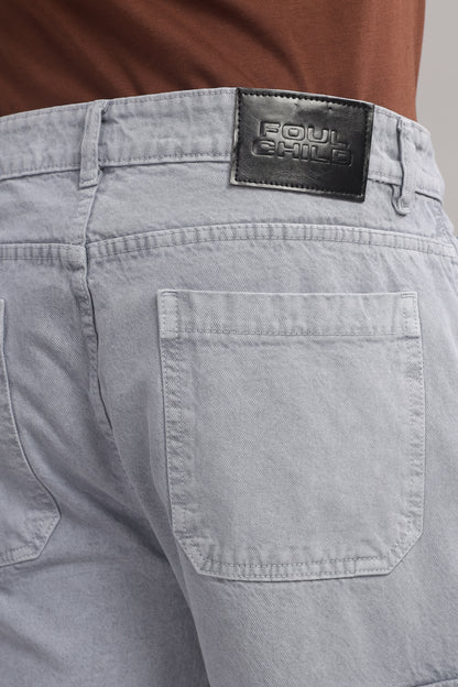 8 Pocket Cargo Denim | Baggy Fit Jeans | Light Grey