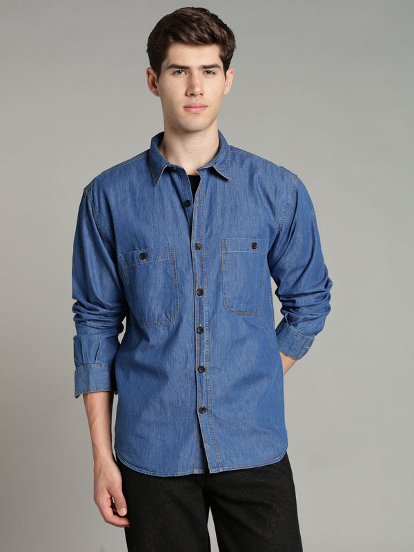 Denim Mid Blue Shirt | Relax Fit