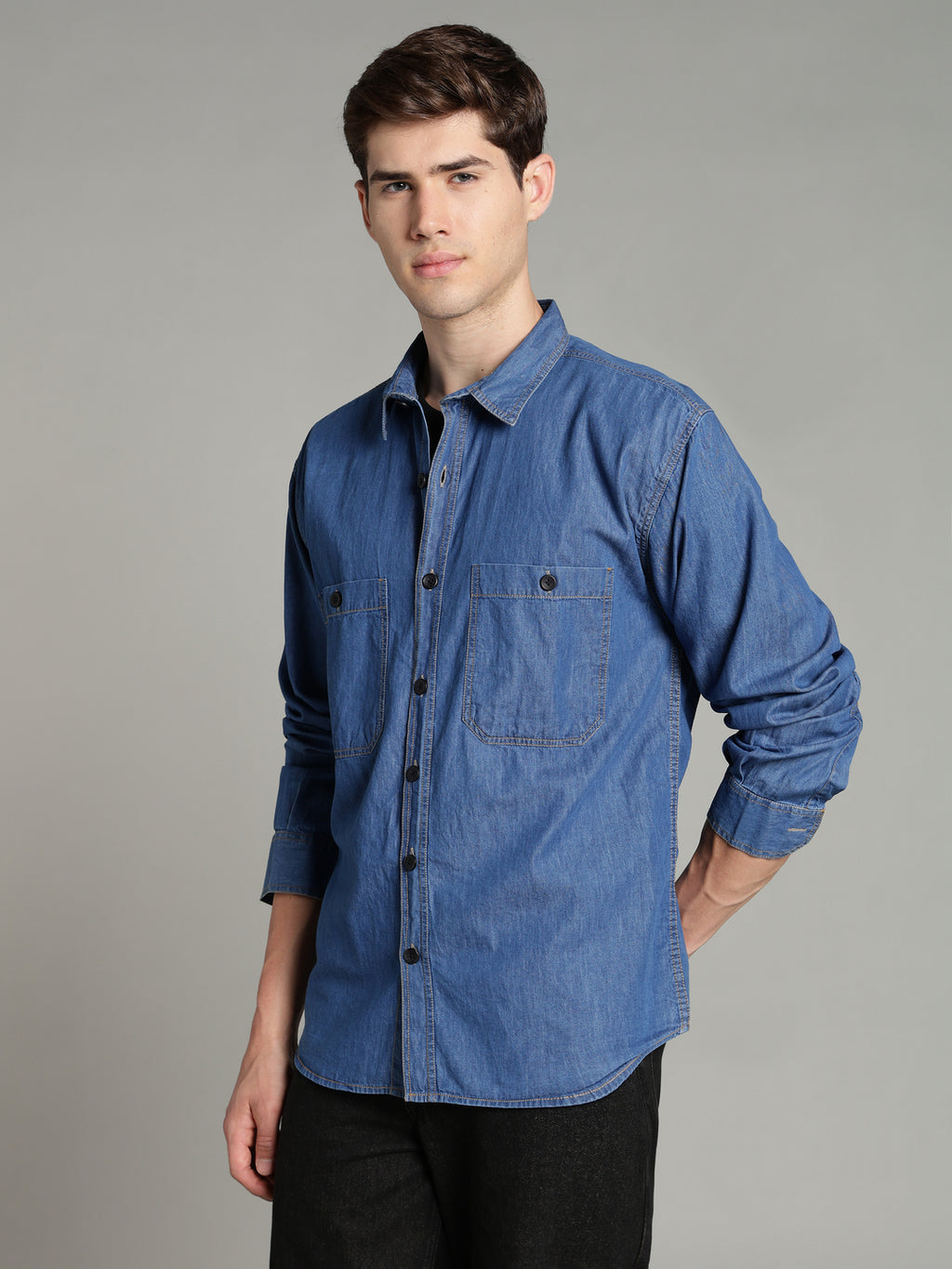 Denim Mid Blue Shirt | Relax Fit