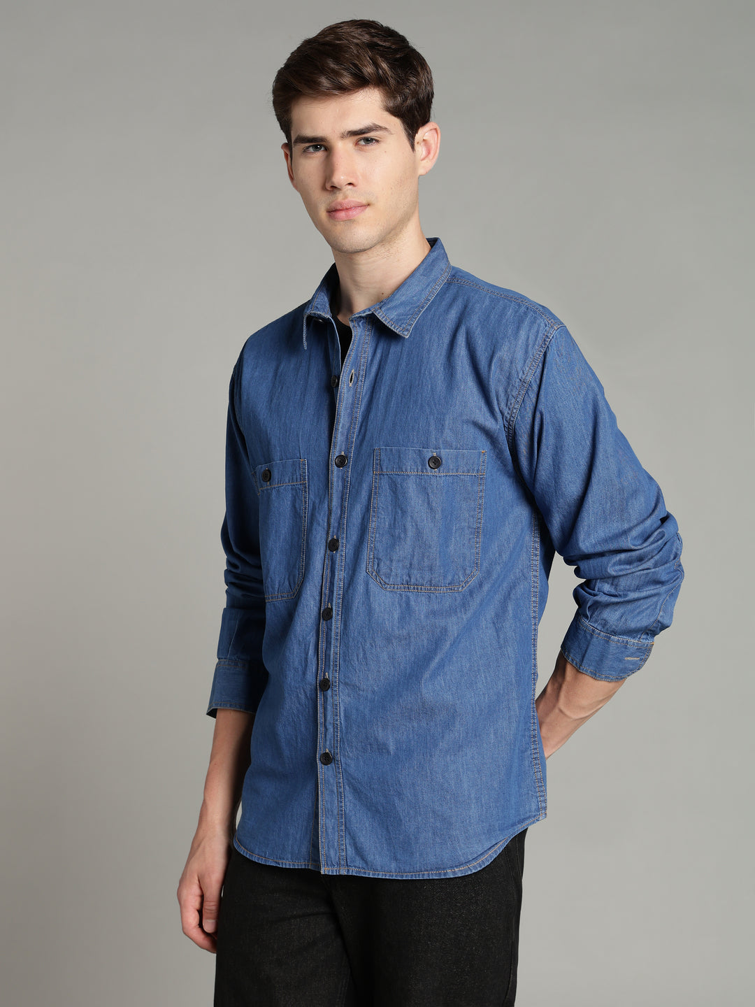 Denim Mid Blue Shirt | Relax Fit