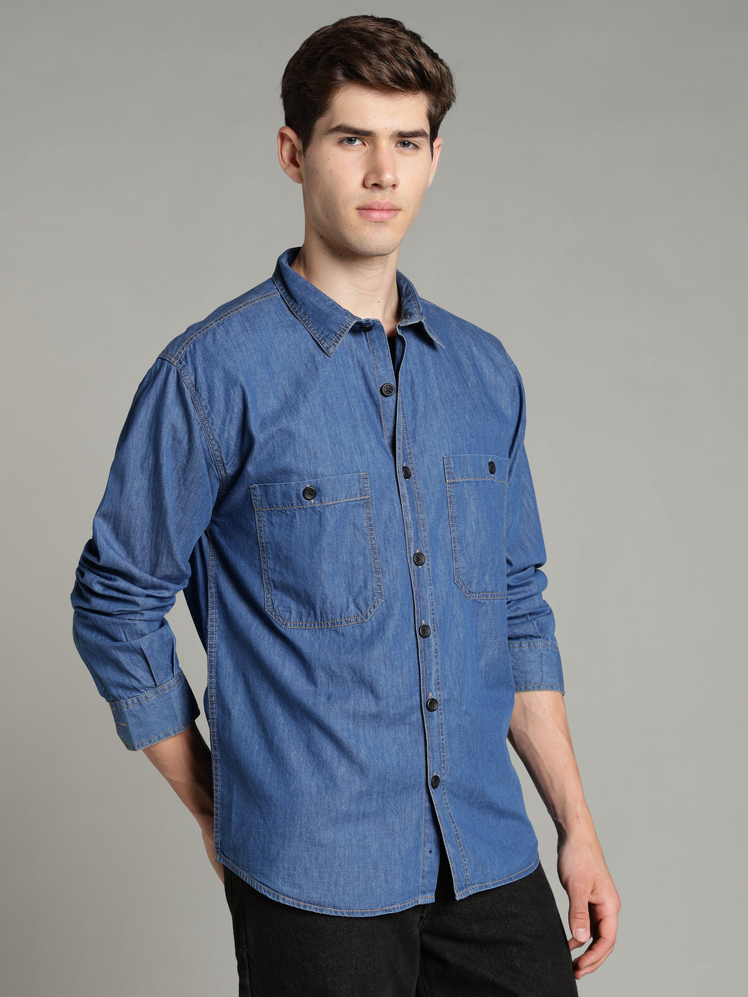 Denim Mid Blue Shirt | Relax Fit