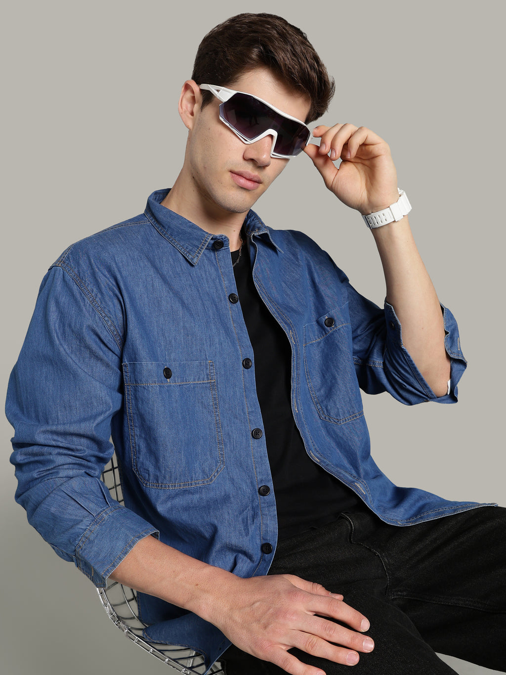 Denim Mid Blue Shirt | Relax Fit