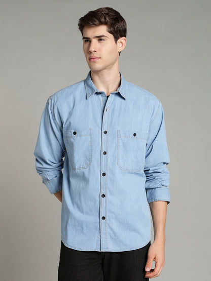 Denim Ice Blue Shirt | Relaxed Fit