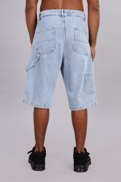 Baggy Fit Utility Denim Jorts – Light Blue