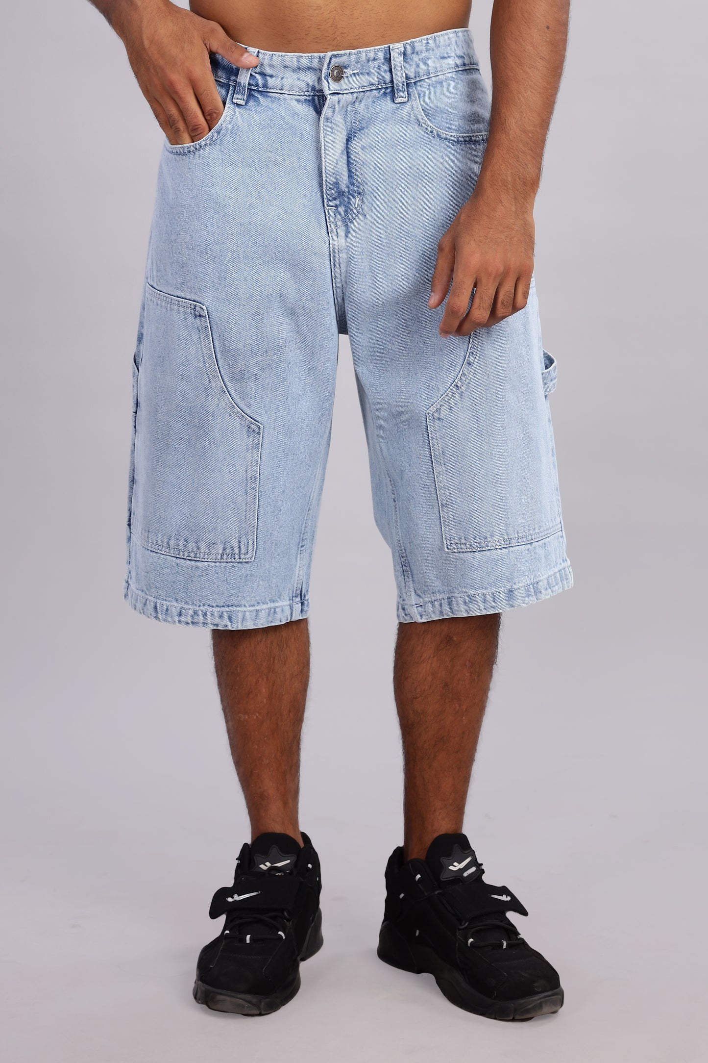Baggy Fit Utility Denim Jorts – Light Blue