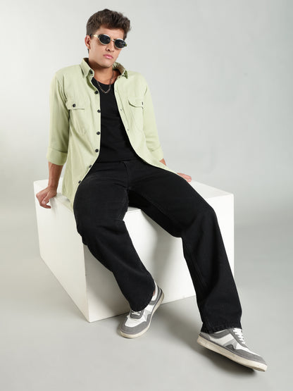 Mint Green Cotton Shirt | Regular Fit