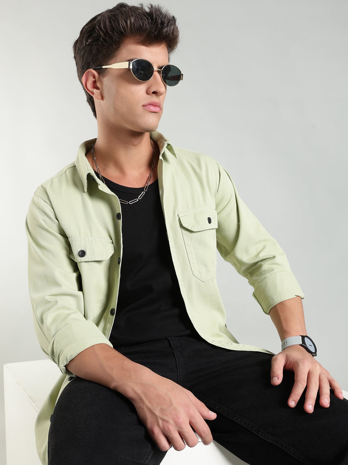 Mint Green Cotton Shirt | Regular Fit