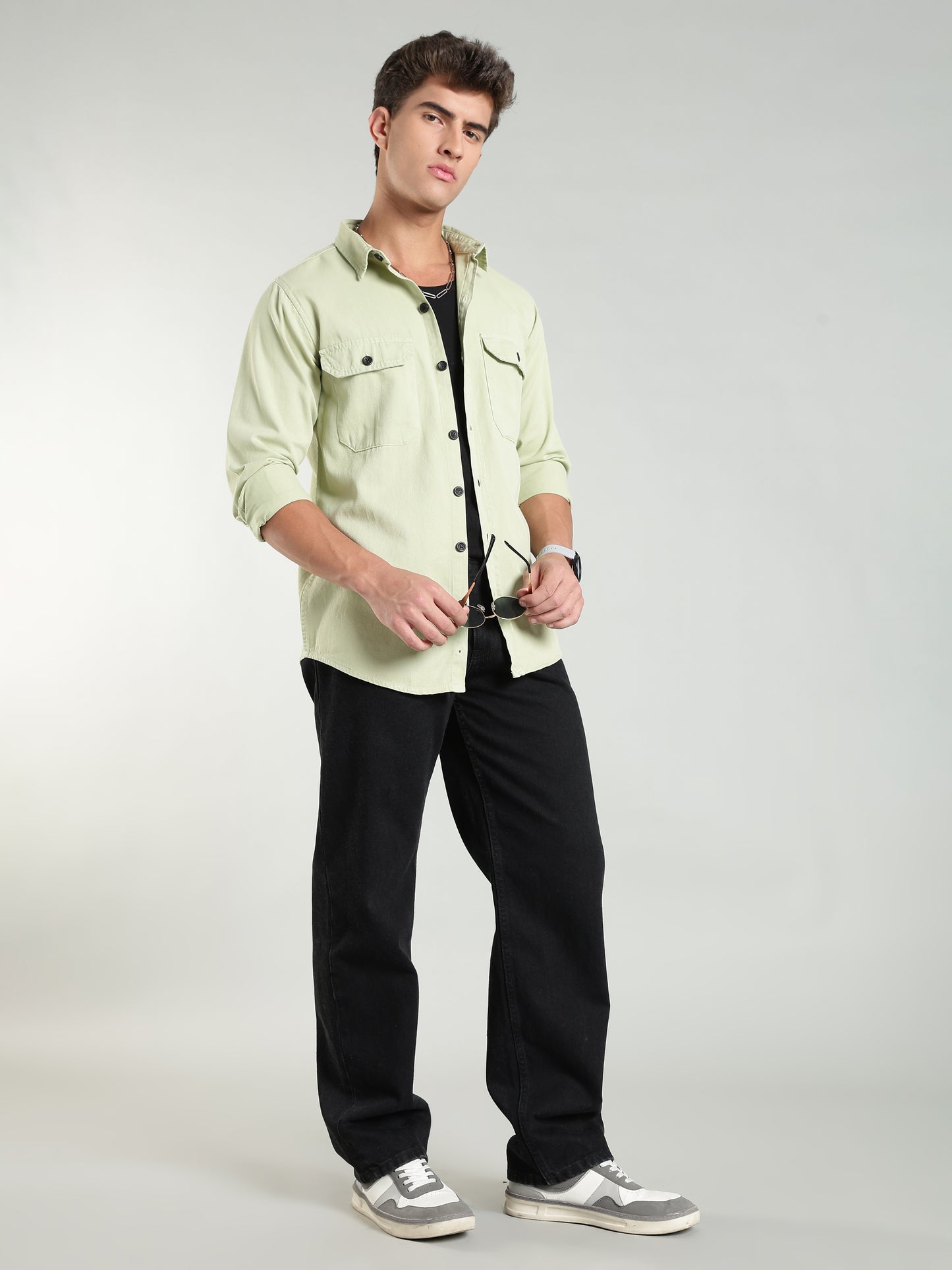 Mint Green Cotton Shirt | Regular Fit